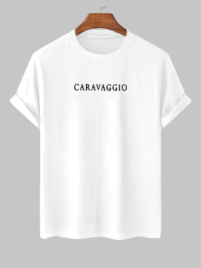 Men's Caravaggio Painting Printed Crew Neck Short Sleeves T-shirt And Drawstring Casual Shorts Set