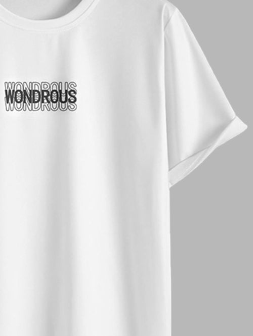 Men's Letter Wondrous Printed Short Sleeves T-shirt And Drawstring Casual Shorts Set