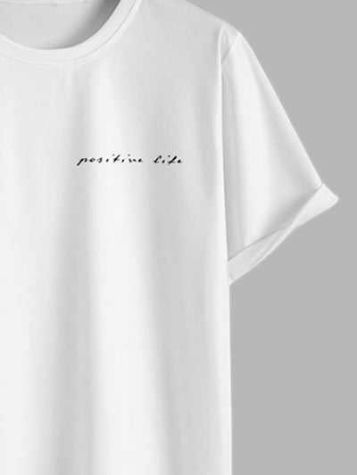 Men's Letter Palm Tree Graphic Printed Crew Neck Short Sleeves T-shirt And Drawstring Casual Shorts Set