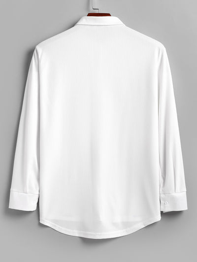 Men's Casual Minimalist Style Solid Color Textured Button Up Long Sleeve Shirt And Cotton and Linen Straight Leg Pants Sets