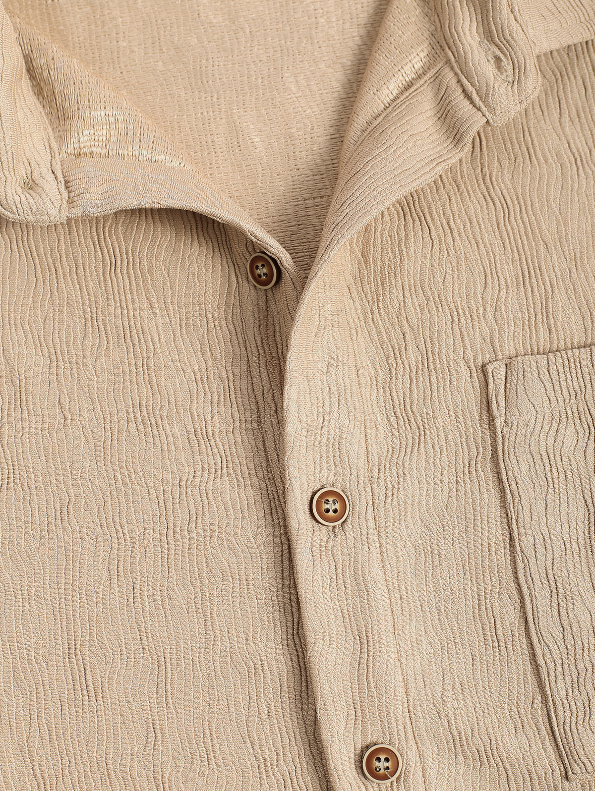 Men's Casual Bark Wrinkle Textured Front Pocket Button Up Short Sleeves Shirt