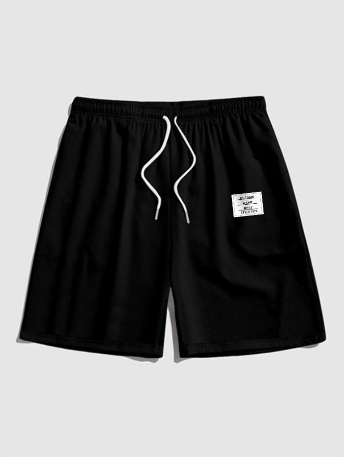 Men's Casual Jacquard Textured Camp Collar Button Up Short Sleeves Shirt And Letter Patch Desigh Drawstring Shorts Set