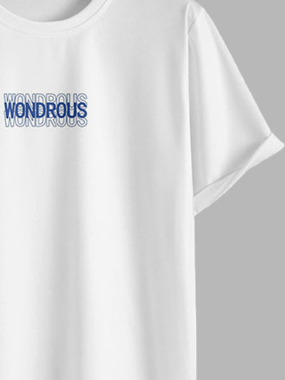 Men's Letter Wondrous Printed Short Sleeves T-shirt And Drawstring Casual Shorts Set