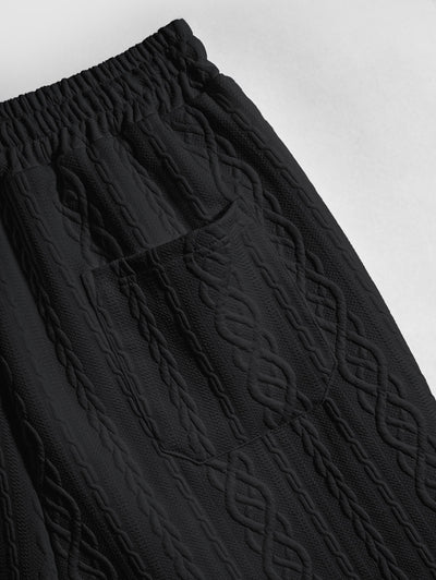 Men's Solid Color Cable Knit Jacquard Textured Drawstring Casual Shorts
