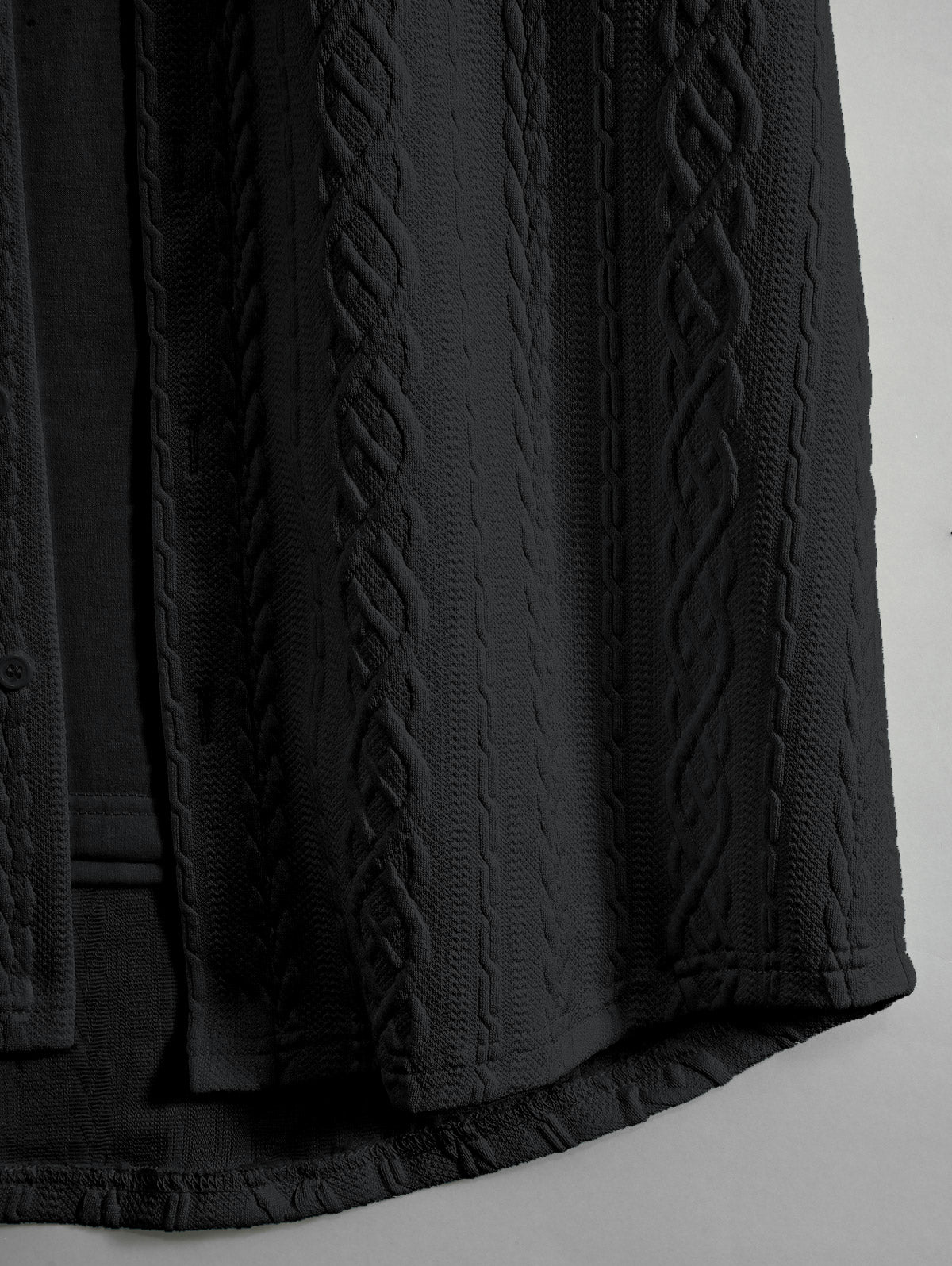 Men's Solid Color Cable Knit Jacquard Textured Button Up Short Sleeves Shirt