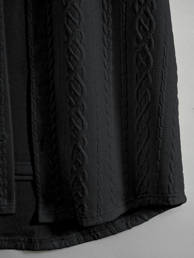 Men's Solid Color Cable Knit Jacquard Textured Button Up Short Sleeves Shirt