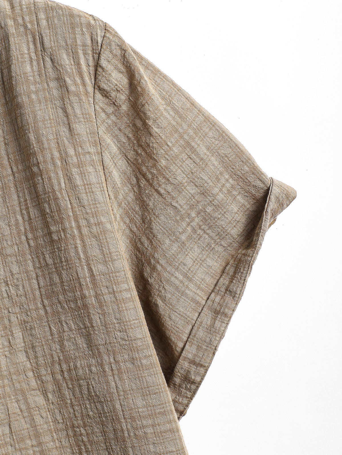 Men's Cotton And Linen Textured Grid Camp Collar Button Up Short Sleeves Shirt