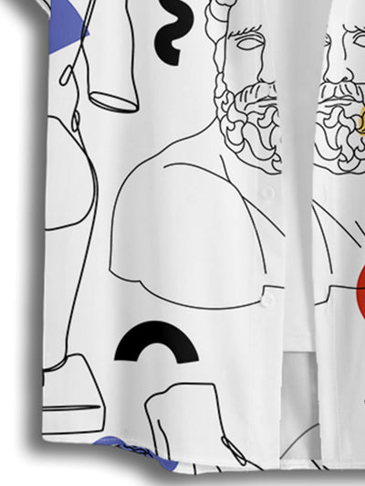 Men's Casual Figure Colorblock Dots Abstract Art Print Button Up Short Sleeves Shirt