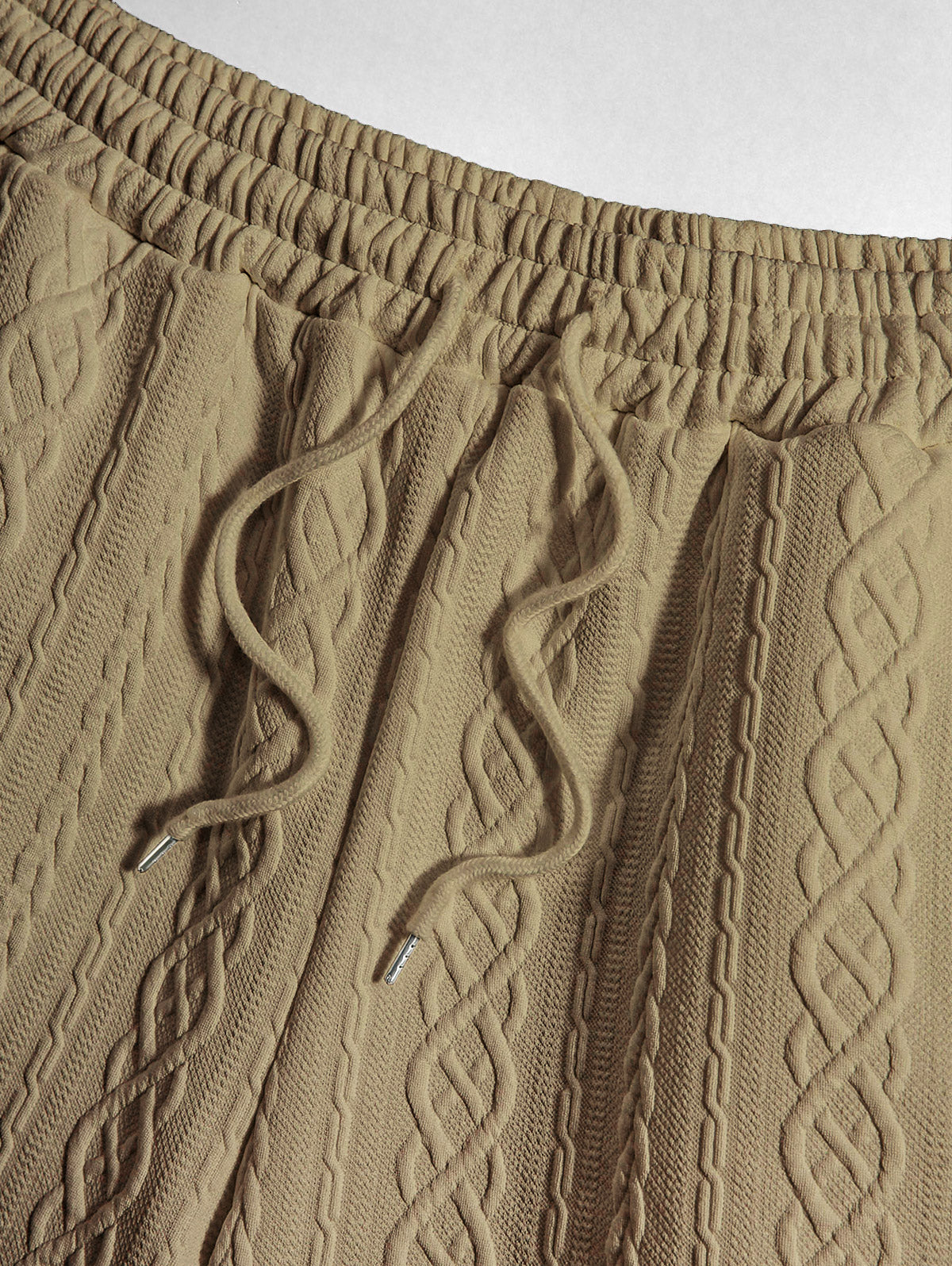 Men's Solid Color Cable Knit Jacquard Textured Drawstring Casual Shorts