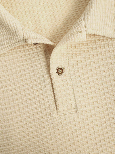 Men's Casual Jacquard Textured Polo Collar Half Buttoned Short Sleeves T-shirt