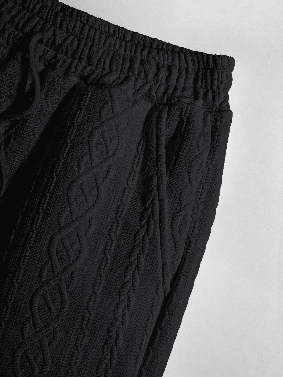 Men's Solid Color Cable Knit Jacquard Textured Drawstring Casual Shorts
