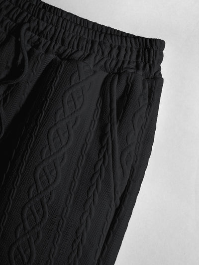 Men's Solid Color Cable Knit Jacquard Textured Drawstring Casual Shorts