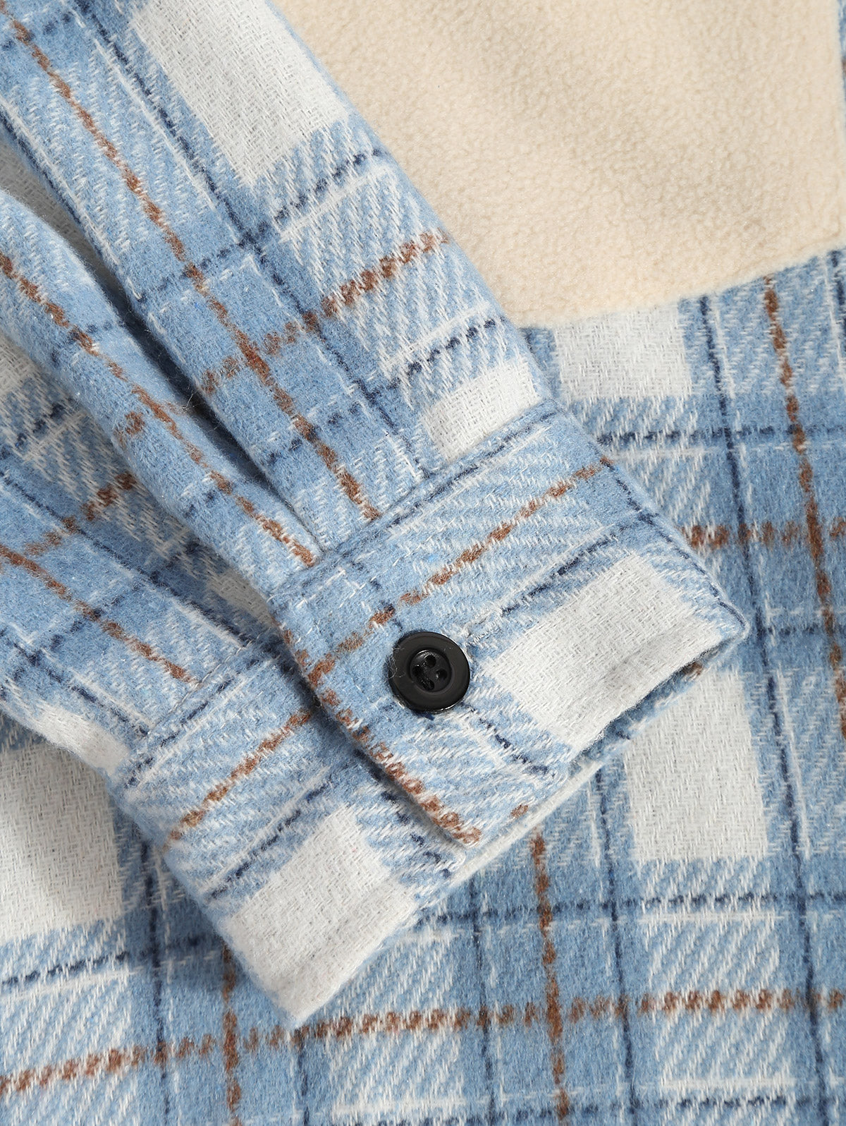 Men's Casual Plaid Pattern Flap Pocket Button Front Contract Color Collar Woolen Shacket Jeans Set