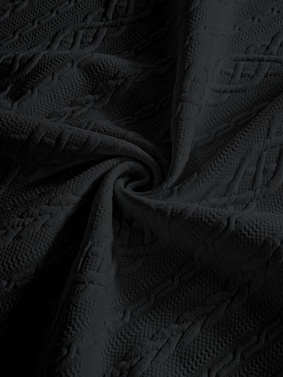 Men's Solid Color Cable Knit Jacquard Textured Button Up Short Sleeves Shirt