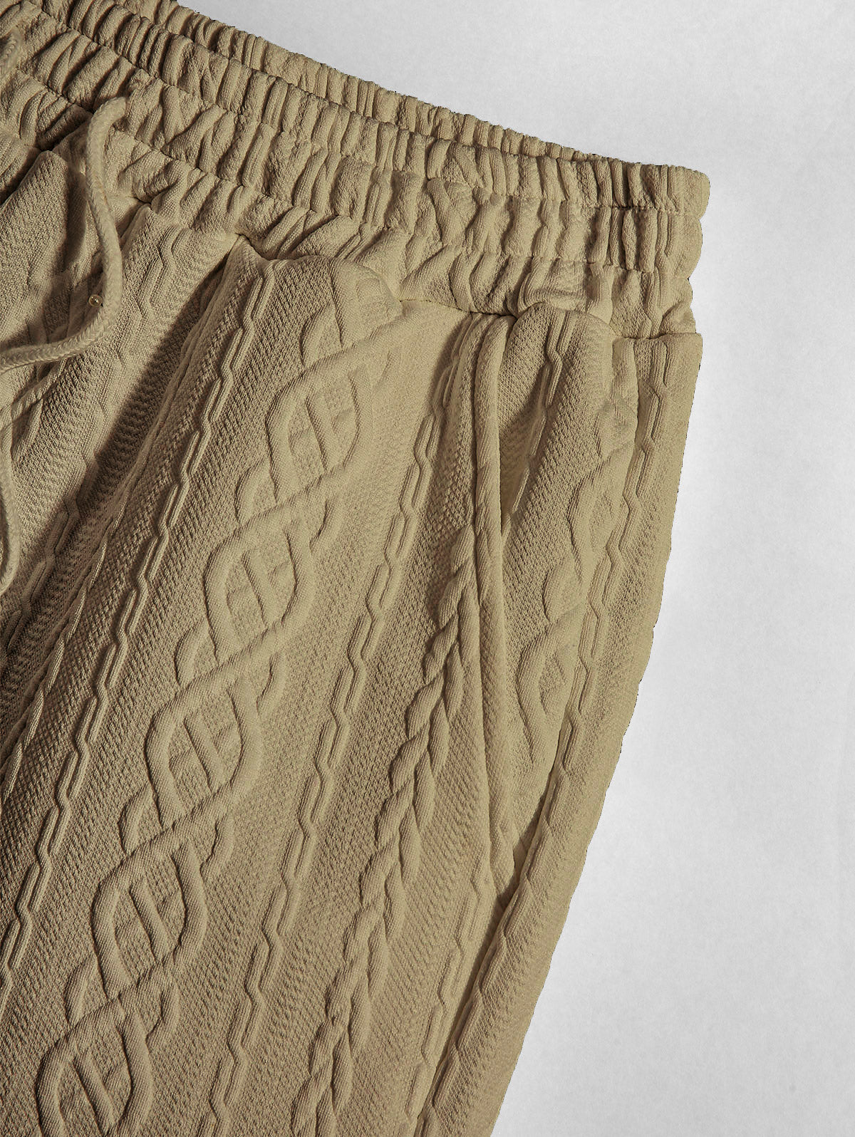Men's Solid Color Cable Knit Jacquard Textured Drawstring Casual Shorts