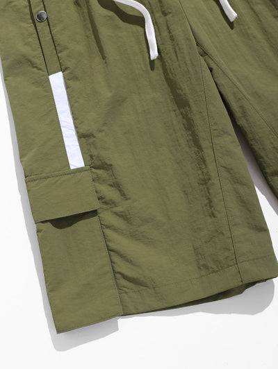 Men's Contrast Color Pockets Drawstring Cargo Shorts