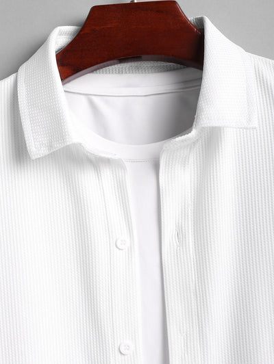 Men's Casual Minimalist Style Solid Color Textured Button Up Long Sleeve Shirt And Cotton and Linen Straight Leg Pants Sets