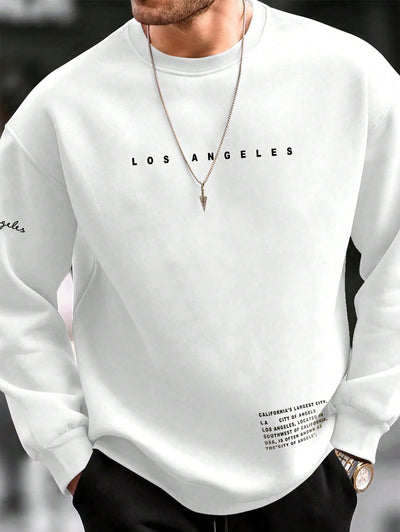 Men's LOS ANGELES Letter Printed Fleece-lined Crew Neck Sweatshirt Set