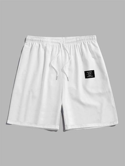 Men's Casual Letter Patch Design Pocket Button Up Short Sleeves Shirt And Drawstring Shorts Set