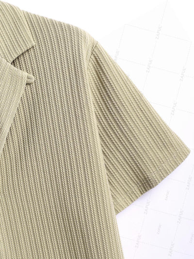 Men's Solid Color Jacquard Textured Button Up Short Sleeves Shirt And Drawstring Shorts Set
