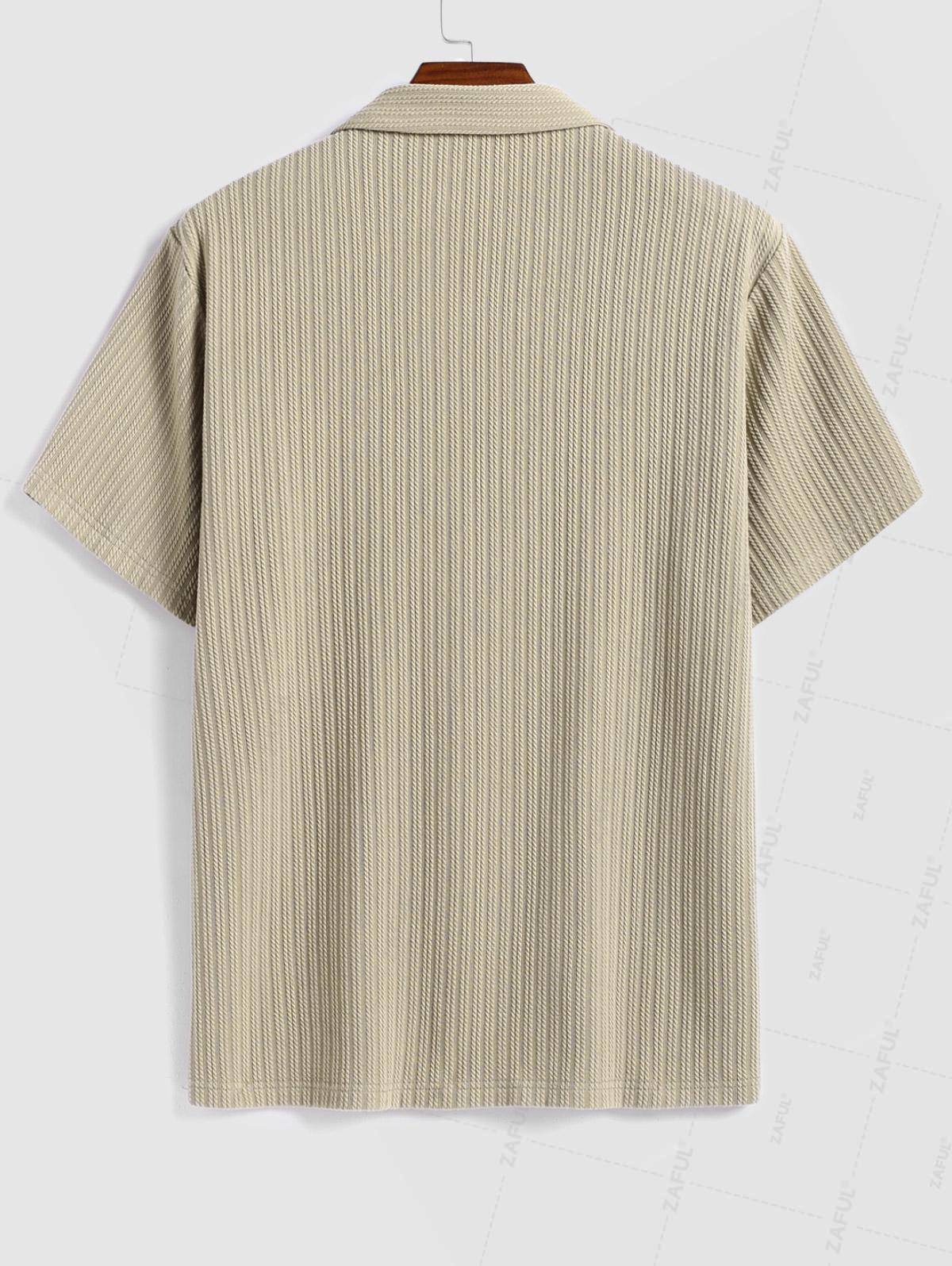 Men's Solid Color Jacquard Textured Button Up Short Sleeves Shirt And Drawstring Shorts Set