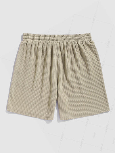 Men's Solid Color Jacquard Textured Button Up Short Sleeves Shirt And Drawstring Shorts Set