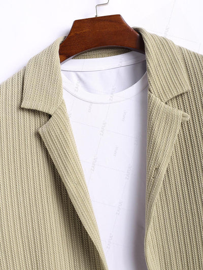 Men's Solid Color Jacquard Textured Button Up Short Sleeves Shirt And Drawstring Shorts Set