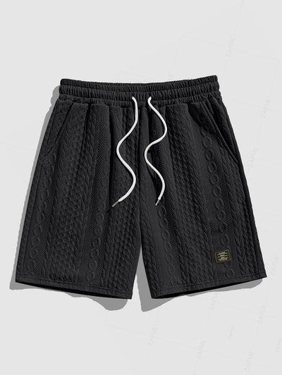 Men's Solid Color Button Up Front Pocket Cable Jacquard Textured Short Sleeves Shirt and Slant Pockets Drawstring Casual Shorts Sets