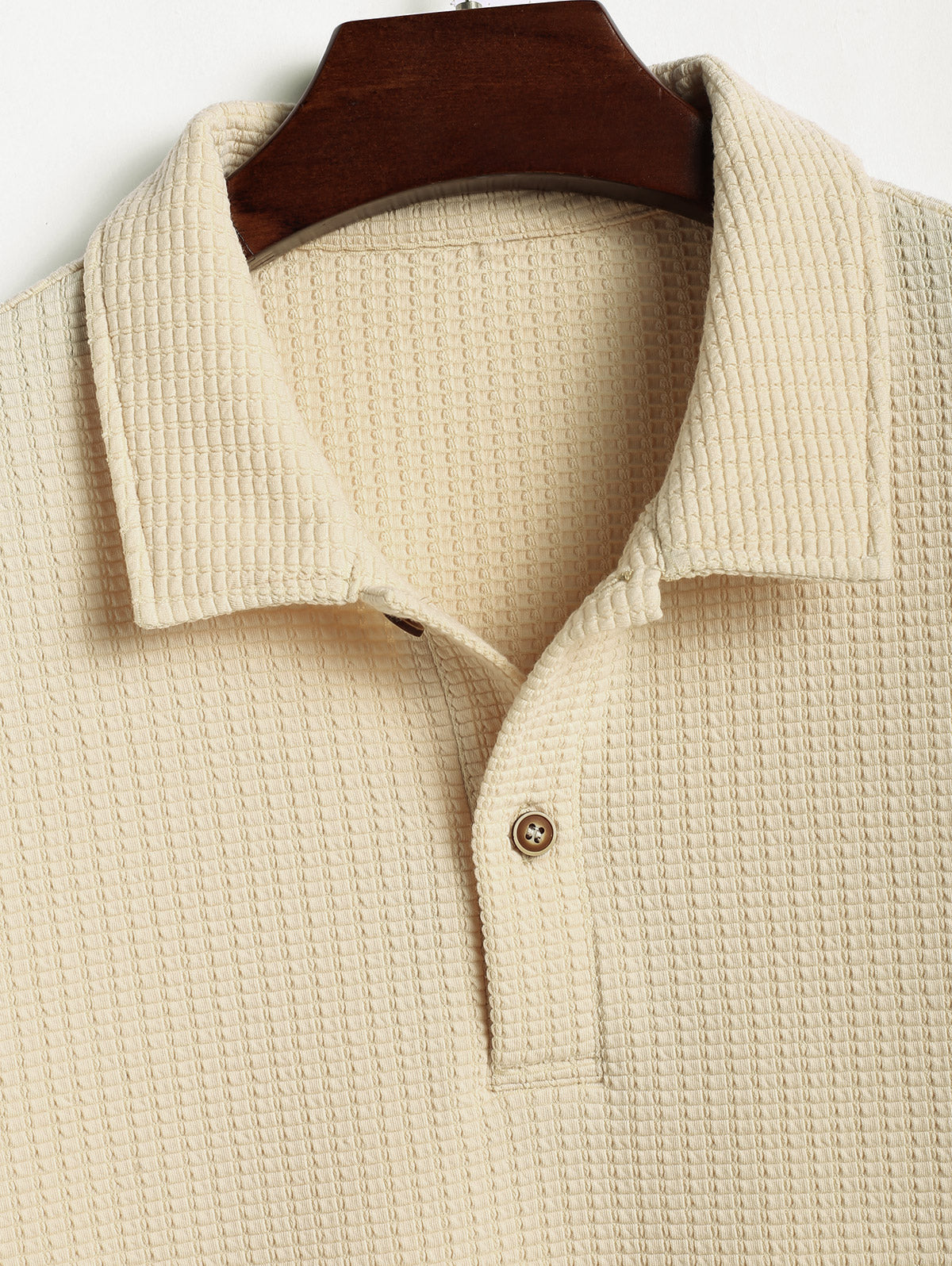 Men's Casual Jacquard Textured Polo Collar Half Buttoned Short Sleeves T-shirt And Patch Design Drawstring Shorts Set