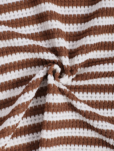 Men's Contrast Striped Polo Collar Half Buttoned Knit Short Sleeves T-shirt