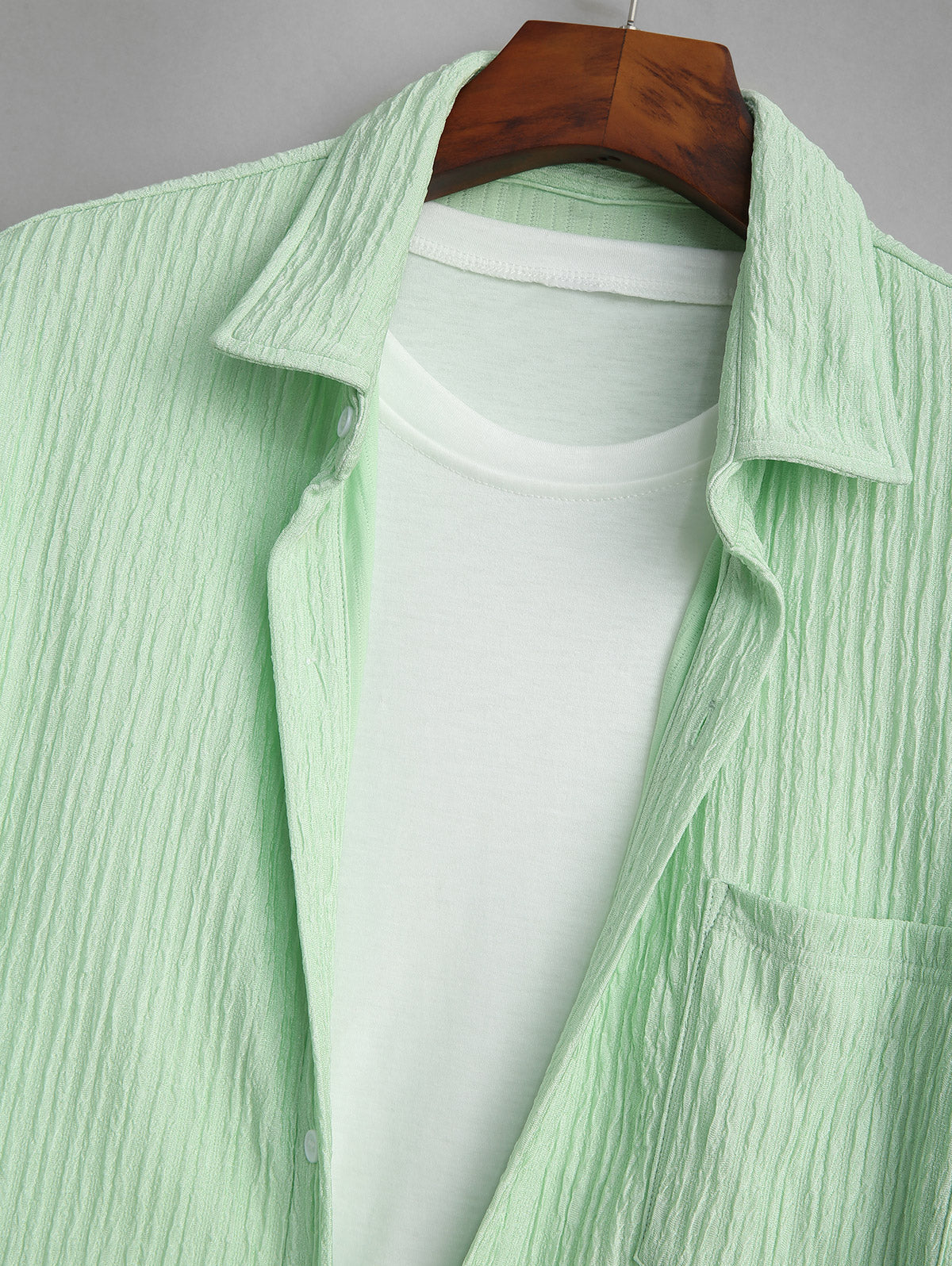 Men's Casual Wrinkle Textured Pocket Design Button Up Short Sleeves Shirt And Cotton and Linen Straight Leg Pants Set