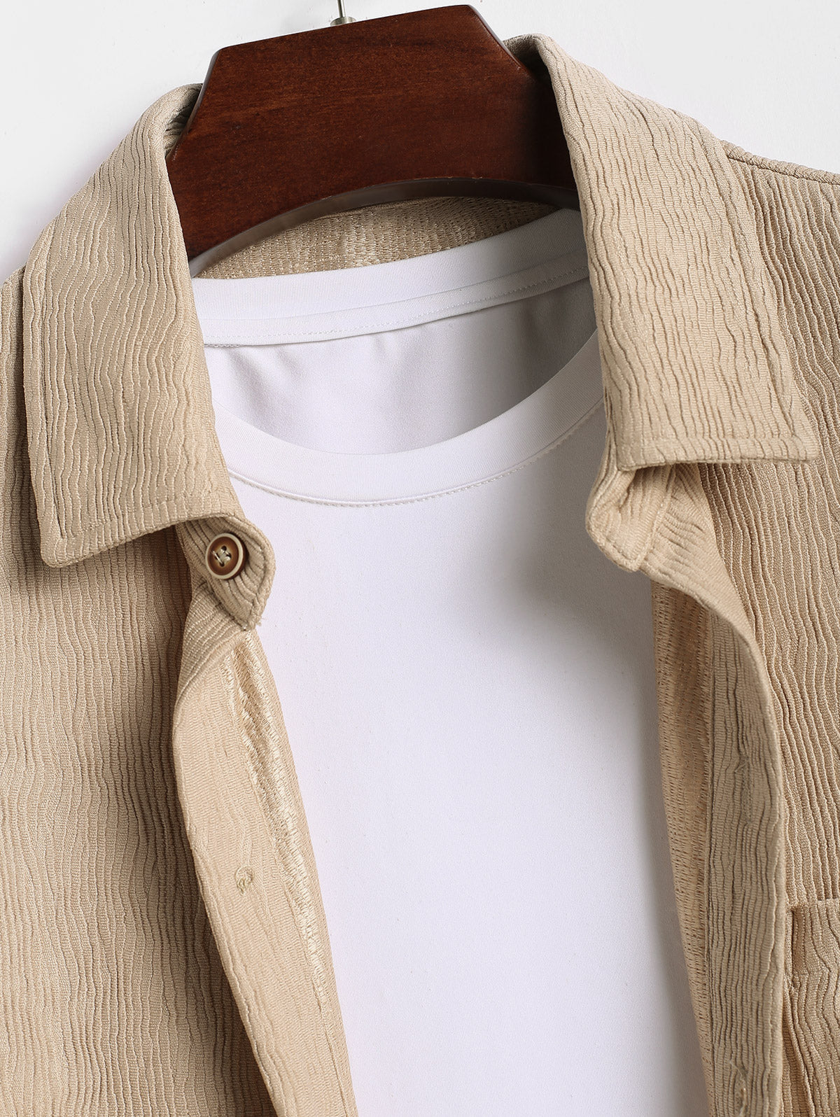 Men's Casual Bark Wrinkle Textured Front Pocket Button Up Short Sleeves Shirt And Drawstring Shorts Set