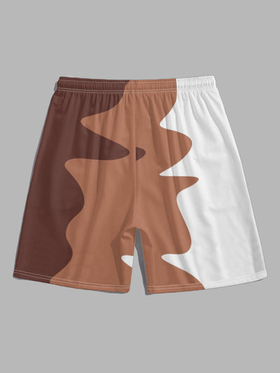 Men's Casual Colorblock Button Up Short Sleeves Shirt And Drawstring Shorts Sets