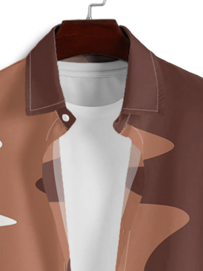 Men's Casual Colorblock Button Up Short Sleeves Shirt And Drawstring Shorts Sets
