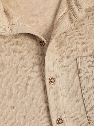 Men's Casual Bark Wrinkle Textured Front Pocket Button Up Short Sleeves Shirt And Drawstring Shorts Set