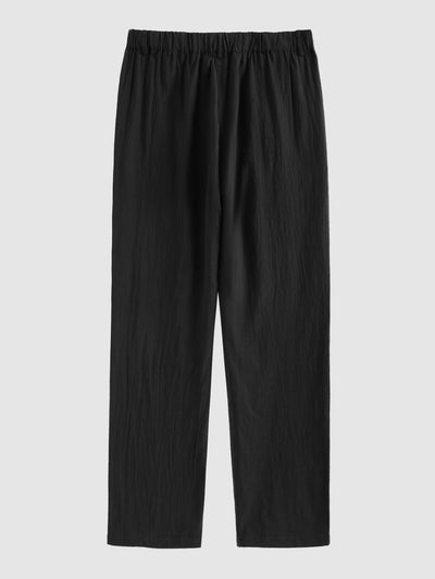 Men's Colorblock Stripes Button Up Short Sleeves Shirt And Solid Color Cotton and Linen Straight Leg Pants Sets