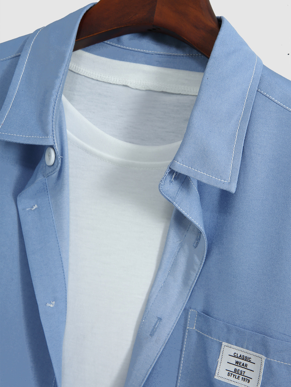 Men's Casual Letter Patch Design Pocket Button Up Short Sleeves Shirt And Drawstring Shorts Set