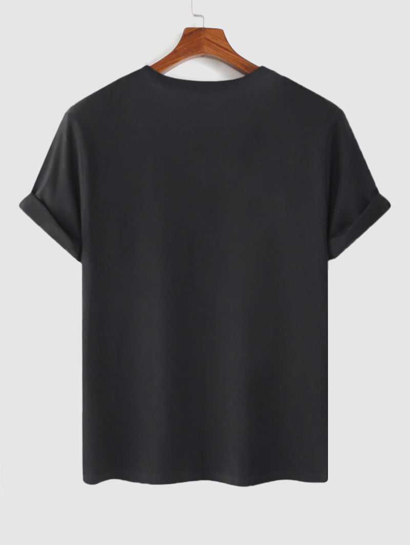 Men's SHELL YEAH Letter Turtle Printed Crew Neck Short Sleeves T-shirt