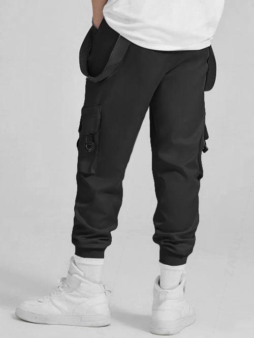 Men's Casual Fleece Letter Patch Embroidered Half Zip Pullover Hoodie And Strap Design Beam Feet Cargo Pants Set