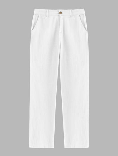 Men's Casual Minimalist Style Solid Color Textured Button Up Long Sleeve Shirt And Cotton and Linen Straight Leg Pants Sets