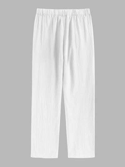 Men's Casual Minimalist Style Solid Color Textured Button Up Long Sleeve Shirt And Cotton and Linen Straight Leg Pants Sets