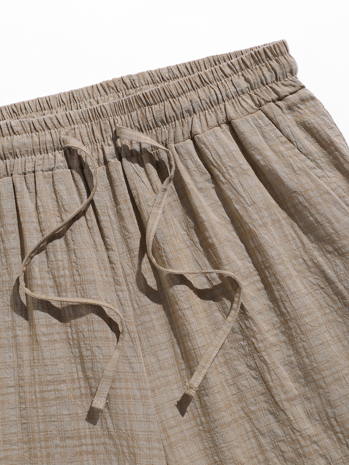 Men's Cotton And Linen Textured Grid Camp Collar Button Up Short Sleeves Shirt And Drawstring Casual Shorts Set