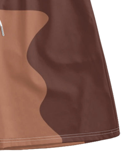Men's Casual Colorblock Button Up Short Sleeves Shirt And Drawstring Shorts Sets