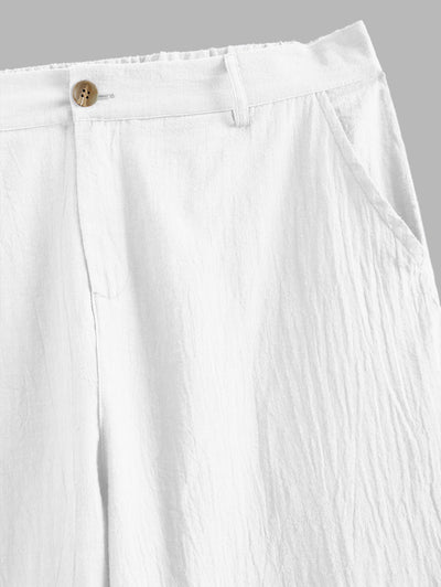 Men's Casual Minimalist Style Solid Color Textured Button Up Long Sleeve Shirt And Cotton and Linen Straight Leg Pants Sets