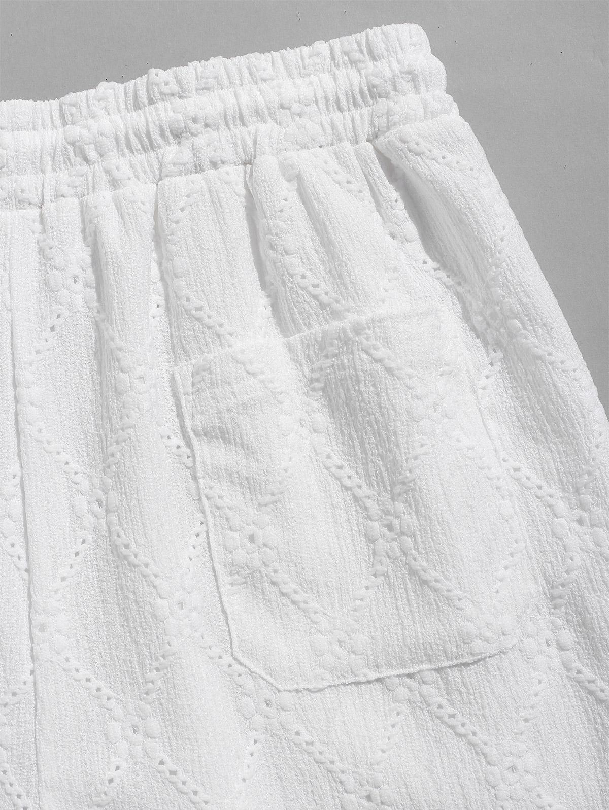 Men's Lace Openwork Argyle Jacquard Textured Patch Design Crew Neck Short Sleeves T-shirt And Drawstring Casual Shorts Set