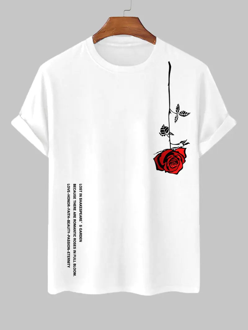 Men's Rose Printed Summer Casual T-shirt Kosyway