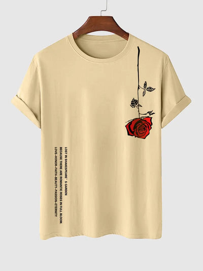 Men's Rose Printed Summer Casual T-shirt Kosyway