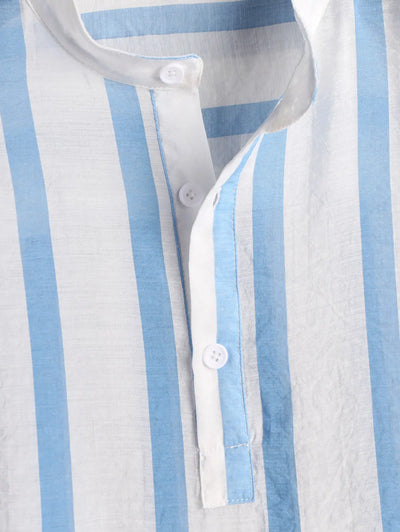 Mens Button Placket Striped Stand Collar Shirt Kosyway