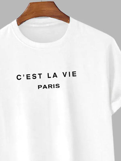 Mens C'EST LA VIE Letter Printed Casual T-shirt Kosyway