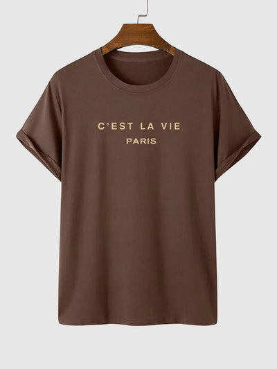 Mens C'EST LA VIE Letter Printed Casual T-shirt Kosyway